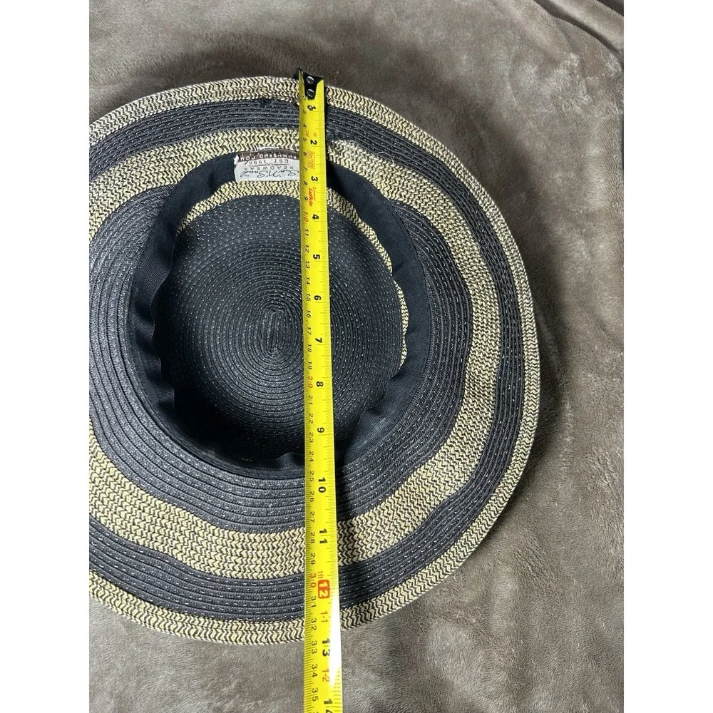Sun N Sand Headwear Womens Boater Sun Hat‎ Black Tan Striped Wide Brim OS
